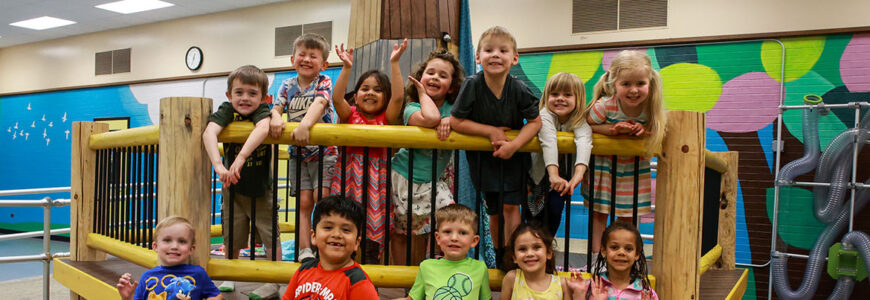 Hand-in-Hand preschool students explore Perch in the new Indoor Play Space.